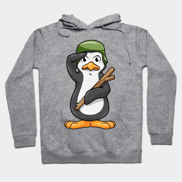 Penguin as Soldier with Helmet and Military Salute Hoodie by Markus Schnabel